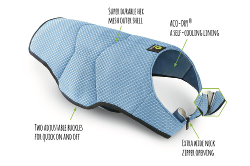 chaleco capa Eqdog COOL DOG aporta al perro un enfriamiento por evaporación del agua, altas prestaciones toma 3