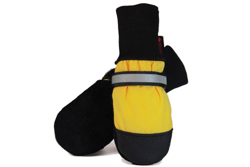 Las botas zapatos para perros AW  Muttluks mejores en comodidad y protección. suela de piel transpirable y flexible amarillo