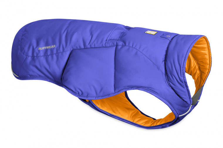 abrigo para perros Ruffwear QUINZEE™ azul ultraligero y empacable, mantiene caliente en invierno, nieve, senderismo toma 1