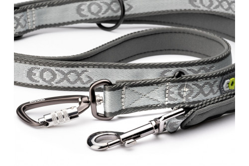 correa multifunción para perros PRO Leash II gris Eqdog regulable a varias longitudes, doble mosquetón toma 2