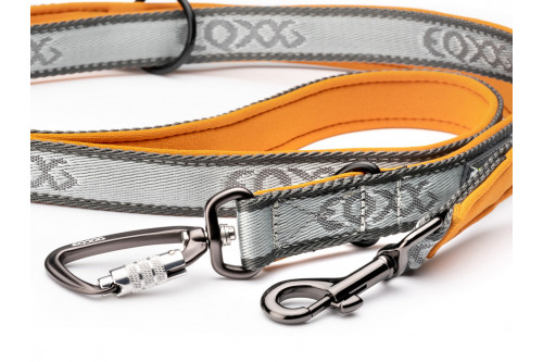 correa multifunción para perros PRO Leash II naranja Eqdog regulable a varias longitudes, doble mosquetón toma 2