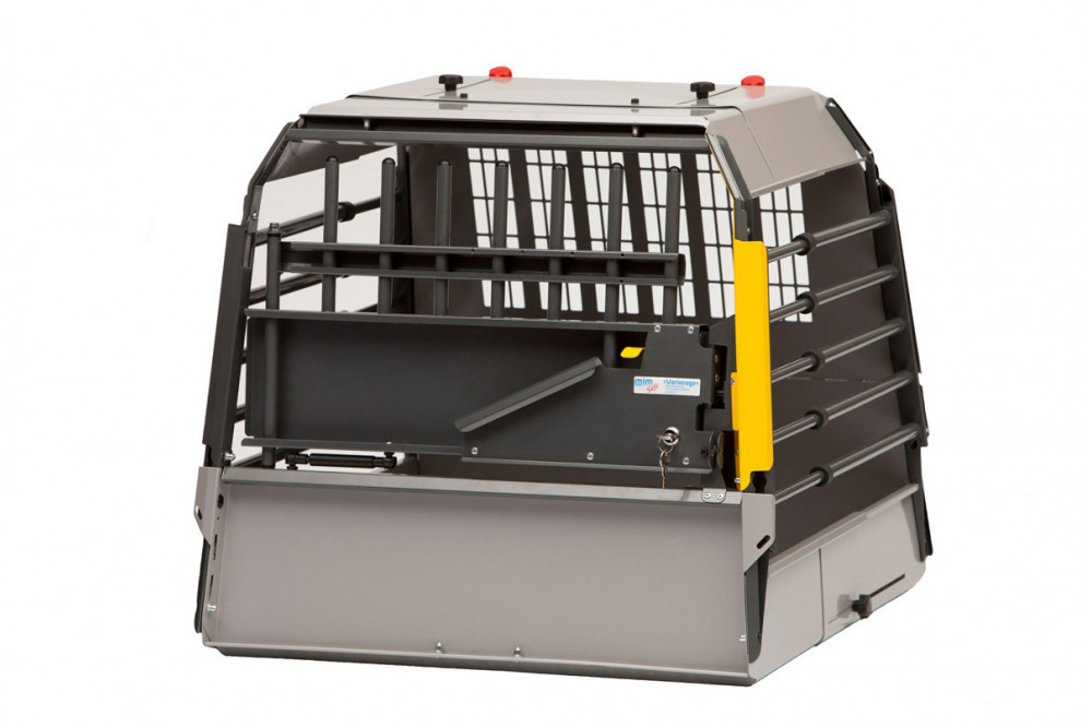 transportin jaula de coche para dos perros Variocage SINGLE COMPACT XL son los más seguros e innovadores. MIMSafe Suecia.toma 1