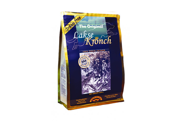 Snacks Lakse Kronch 600 g. de salmón.  Conocido la importancia de omega 3 y omega 6 en la alimentación de los perros.