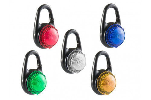 Luz led colgante azul alta visibilidad y seguridad. Uso en collares, arneses, correas. Resistente, sumergible toma 3