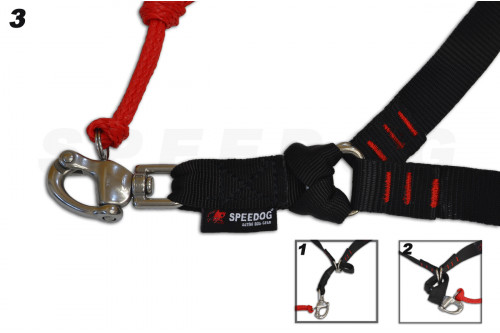 Mosquetón de liberación rápida PLUS INOX. para Canicross y Skijoring. resistencia de uso 300kg. y Rotura 1200 kg. toma 3