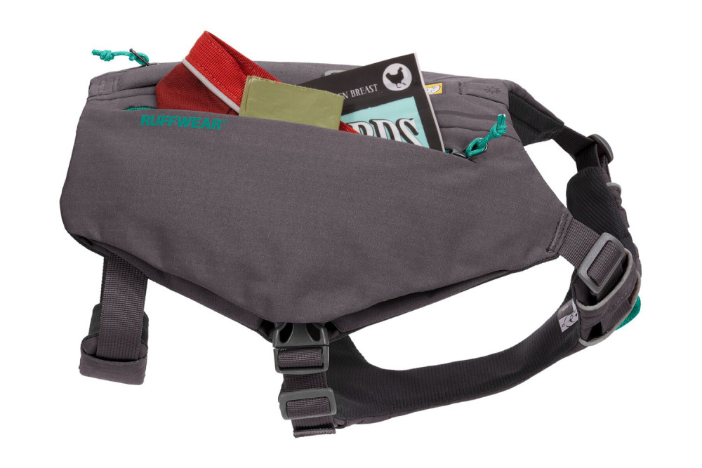 arnés para perros Ruffwear Switchback™ que aporta  comodidad y seguridad, tres puntos de fijación, alforjas integradas toma 13