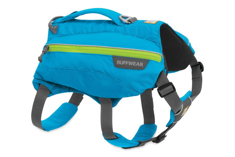 mochila alforja para perros Ruffwear  Singletrak™  azul excelente rendimiento, ajuste y funcionalidad. lleve cómodo agua toma 1
